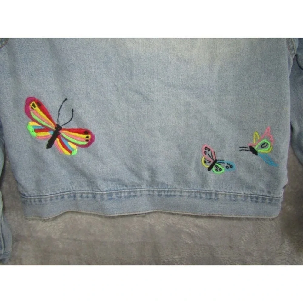 The Style Between‎ Us Girls S Light Wash Denim Jacket Embroidered Butterfly Hood